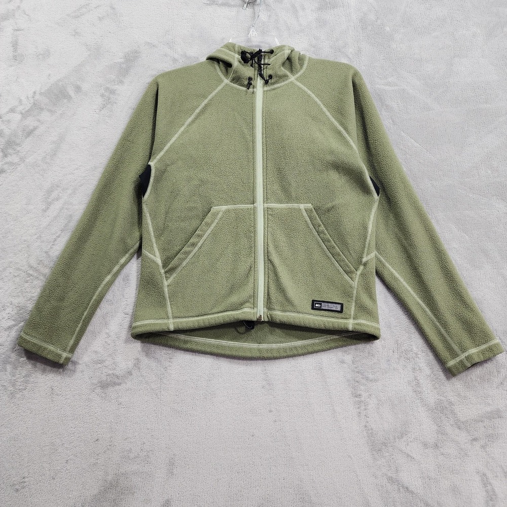 Vintage REI Co-Op Jacket Womens S Green Polartec Fleece Hoodie Full Zip Gorpcore